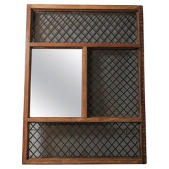 Wall-Mounted Architectural Wooden Frame Mirror With Iron Grill Paneling