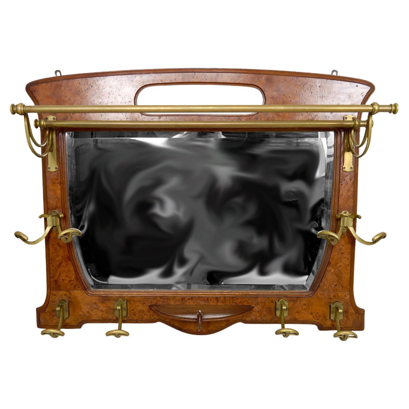 Appendiabiti da parete in stile Art Nouveau, in Oak, Olmo e Bronzo, 1900 in vendita