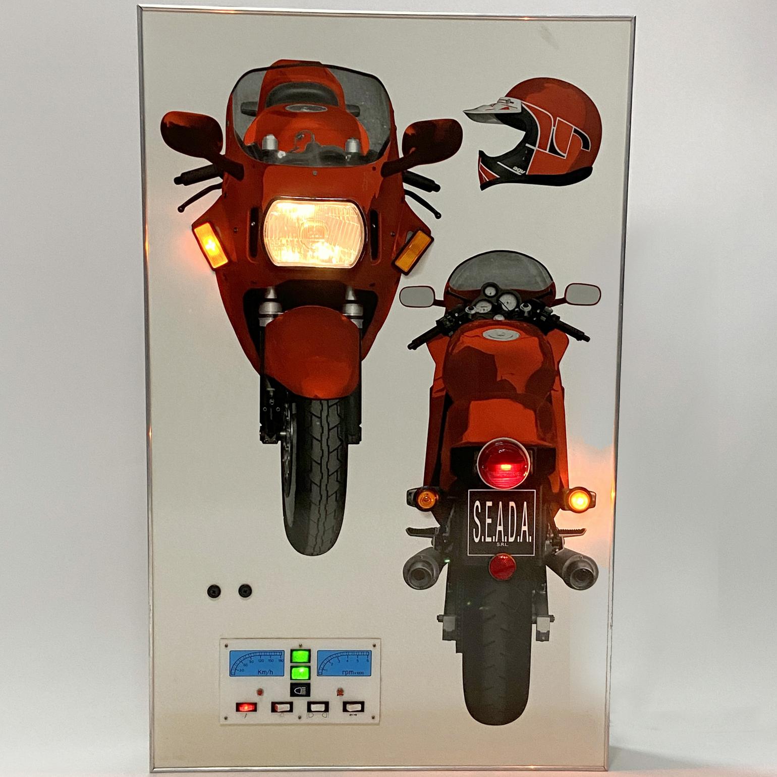 Late 20th Century Wall Mounted Artwork with Motorbike Demonstrating Lights for Driving Instruction For Sale