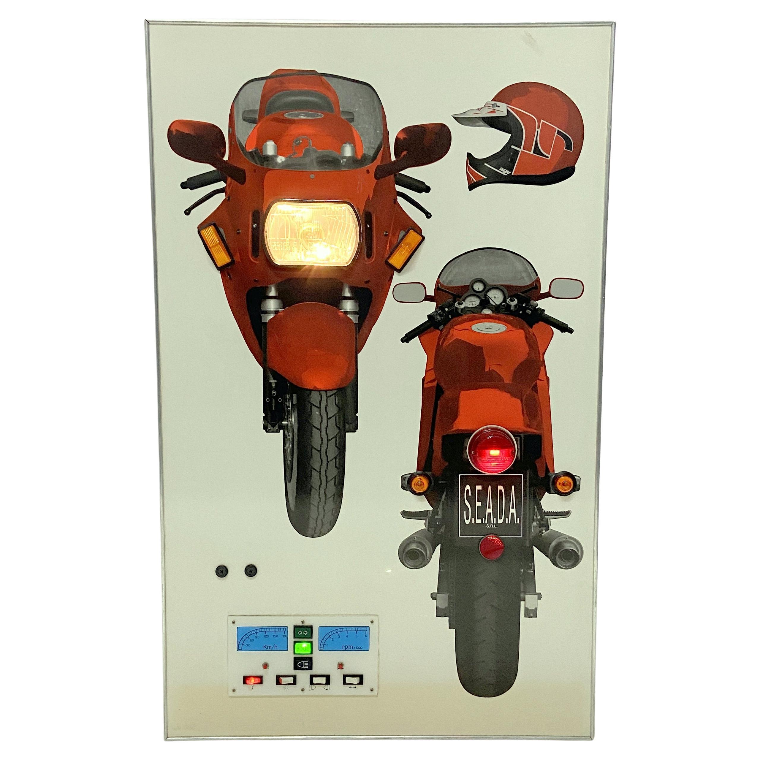 Wall Mounted Artwork with Motorbike Demonstrating Lights for Driving Instruction