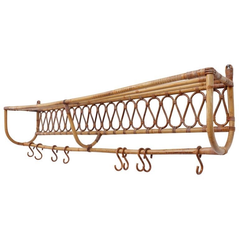 Wall Mounted Bamboo Coat Rack with Hooks at 1stDibs