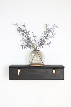 Wall Mounted Bedside Drawer, Black Wood & Bronze Ribbon Hardware by Debra Folz