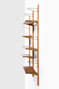 Wall-Mounted Bookcase in Teak, Beech and Brass by Finn Juhl, 1956