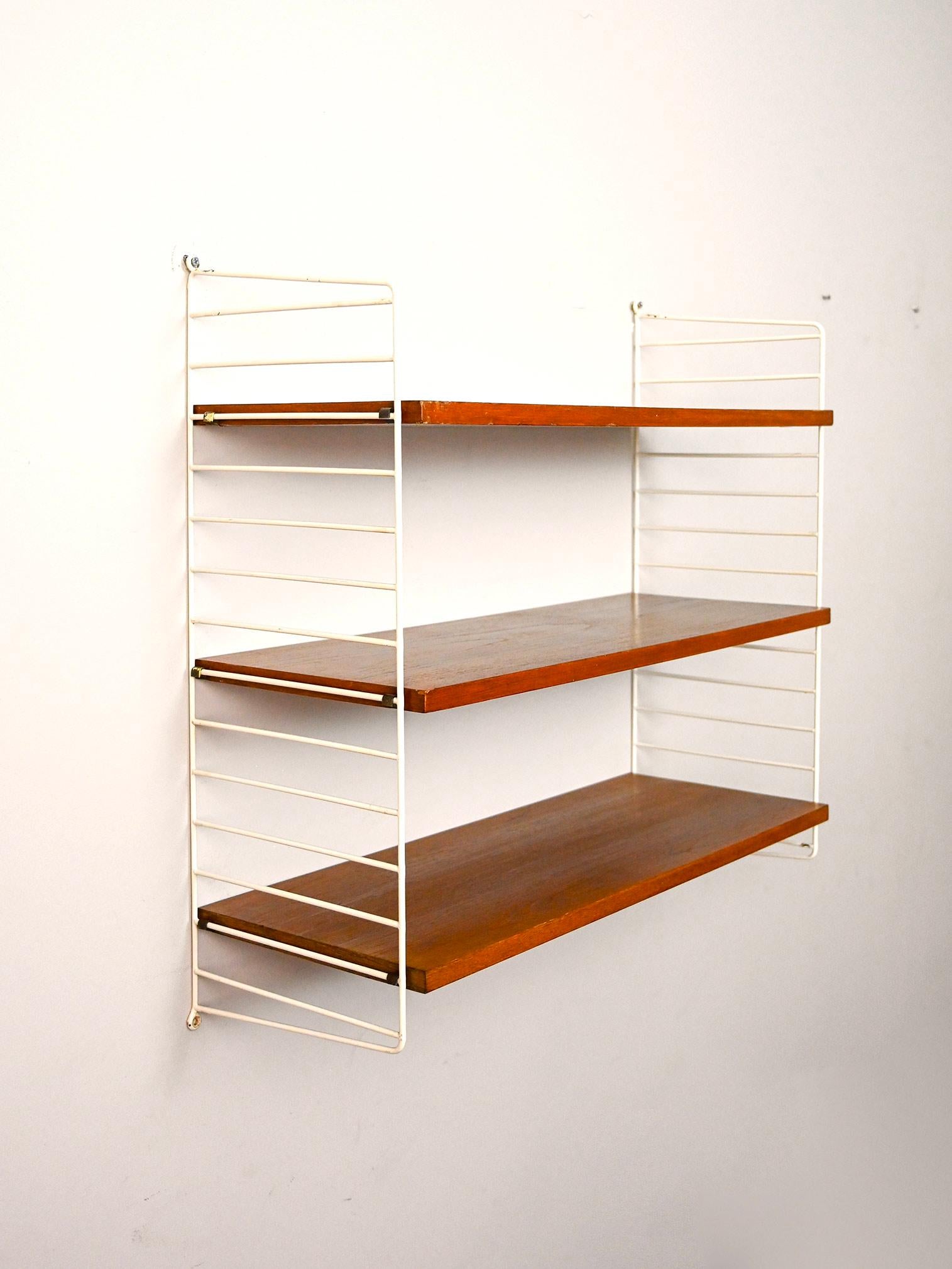 Swedish Wall-mounted bookcase with wooden shelves For Sale