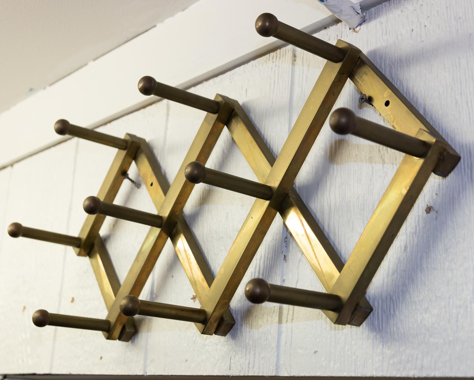 Wall Mounted Brass Coat Rack In Good Condition In Stamford, CT