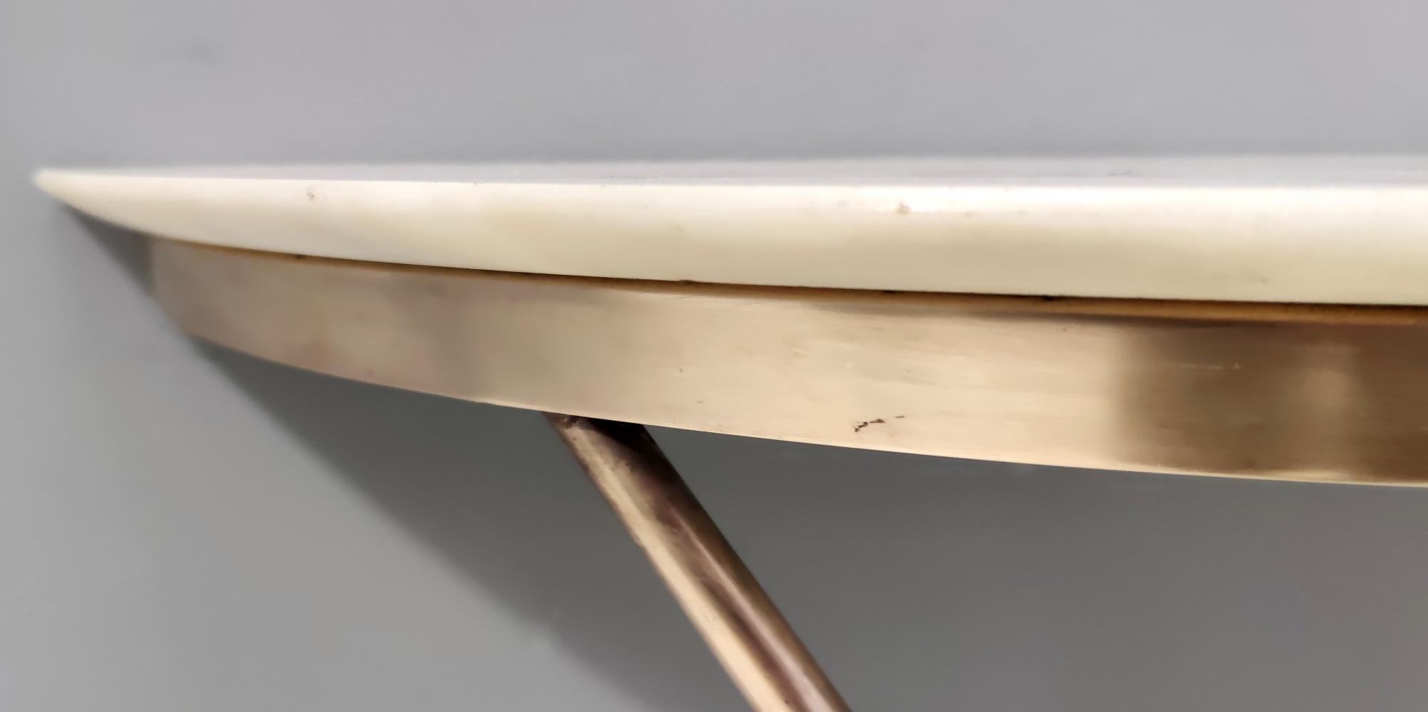Wall-Mounted Brass Console Table with Demilune Portuguese Pink Marble Top, Italy 3