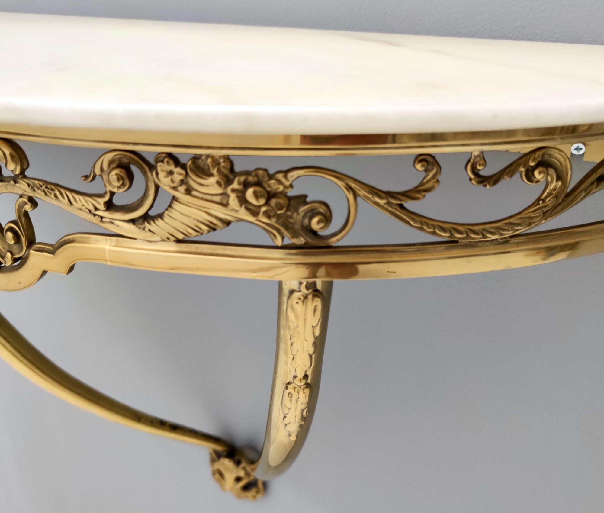 Wall-Mounted Brass Console Table with Demilune Portuguese Pink Marble Top, Italy 5