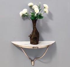 Wall-Mounted Brass Console Table with Demilune Portuguese Pink Marble Top, Italy