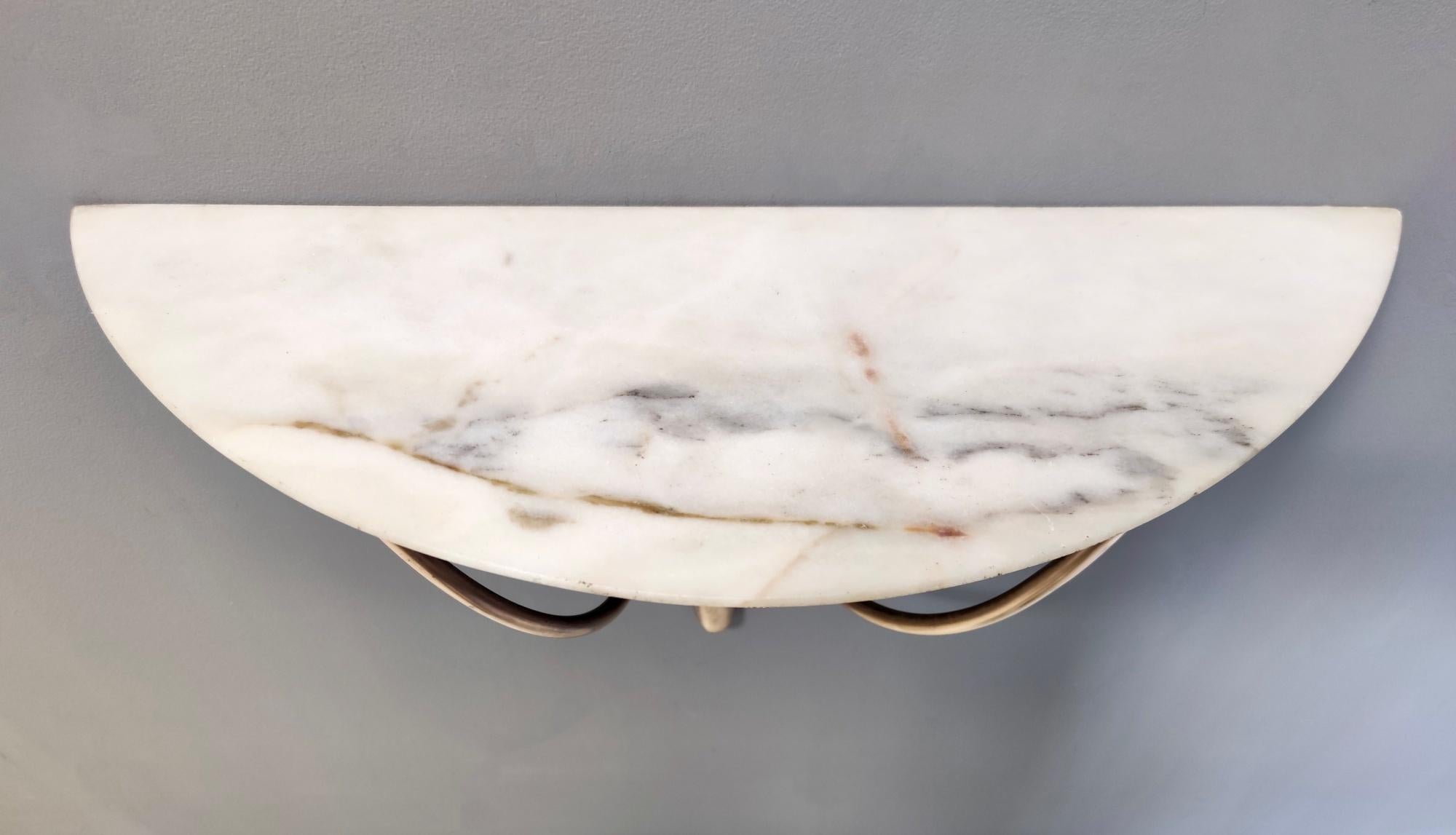Mid-20th Century Wall-Mounted Brass Console Table with Demilune Portuguese Pink Marble Top, Italy