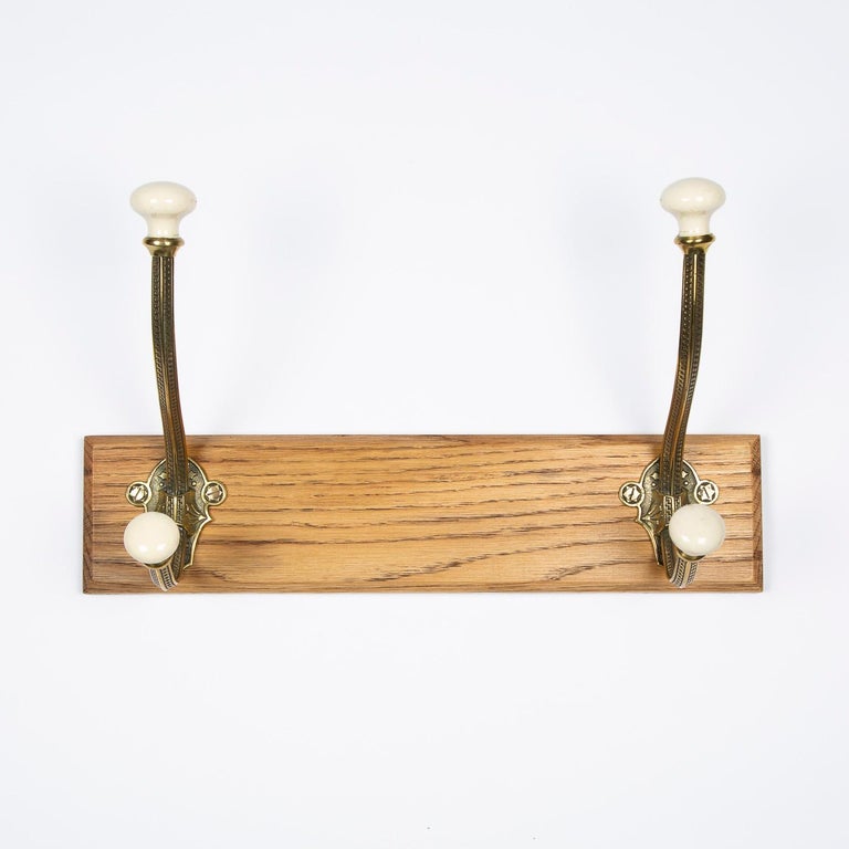 Wall Mounted Brass and Porcelain Hat and Coat Hooks For Sale at 1stDibs