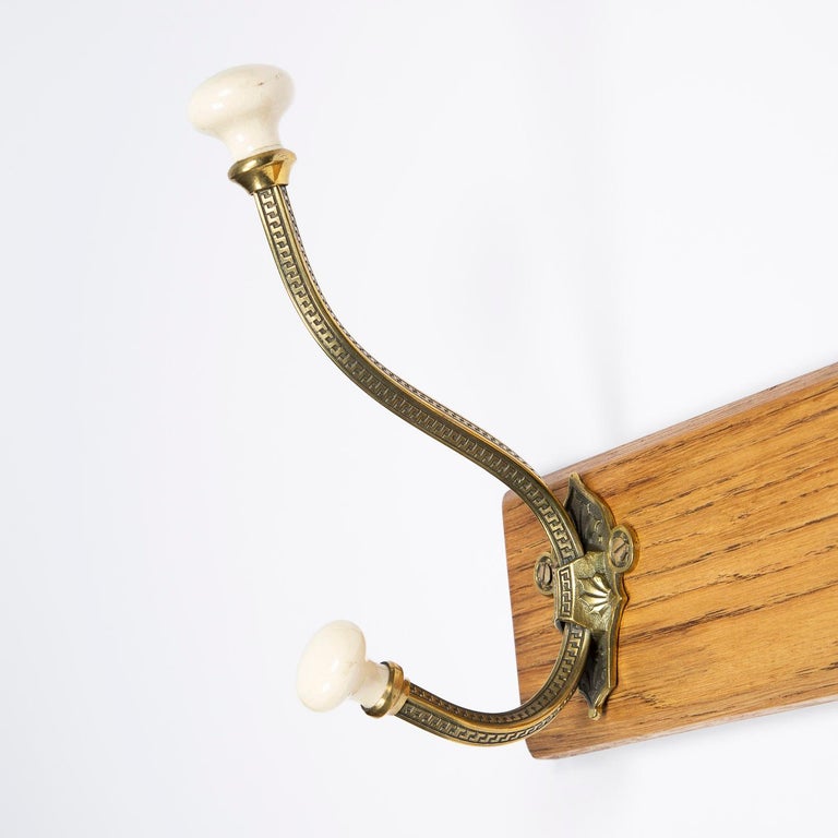 Wall Mounted Brass and Porcelain Hat and Coat Hooks For Sale at 1stDibs