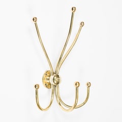 Wall Mounted Brass Triple Coat and Hat Hook