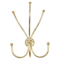 Wall Mounted Brass Triple Coat and Hat Hook