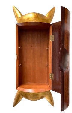Wall-Mounted Cabinet in Burl & Gilt Wood by Michael Graham
