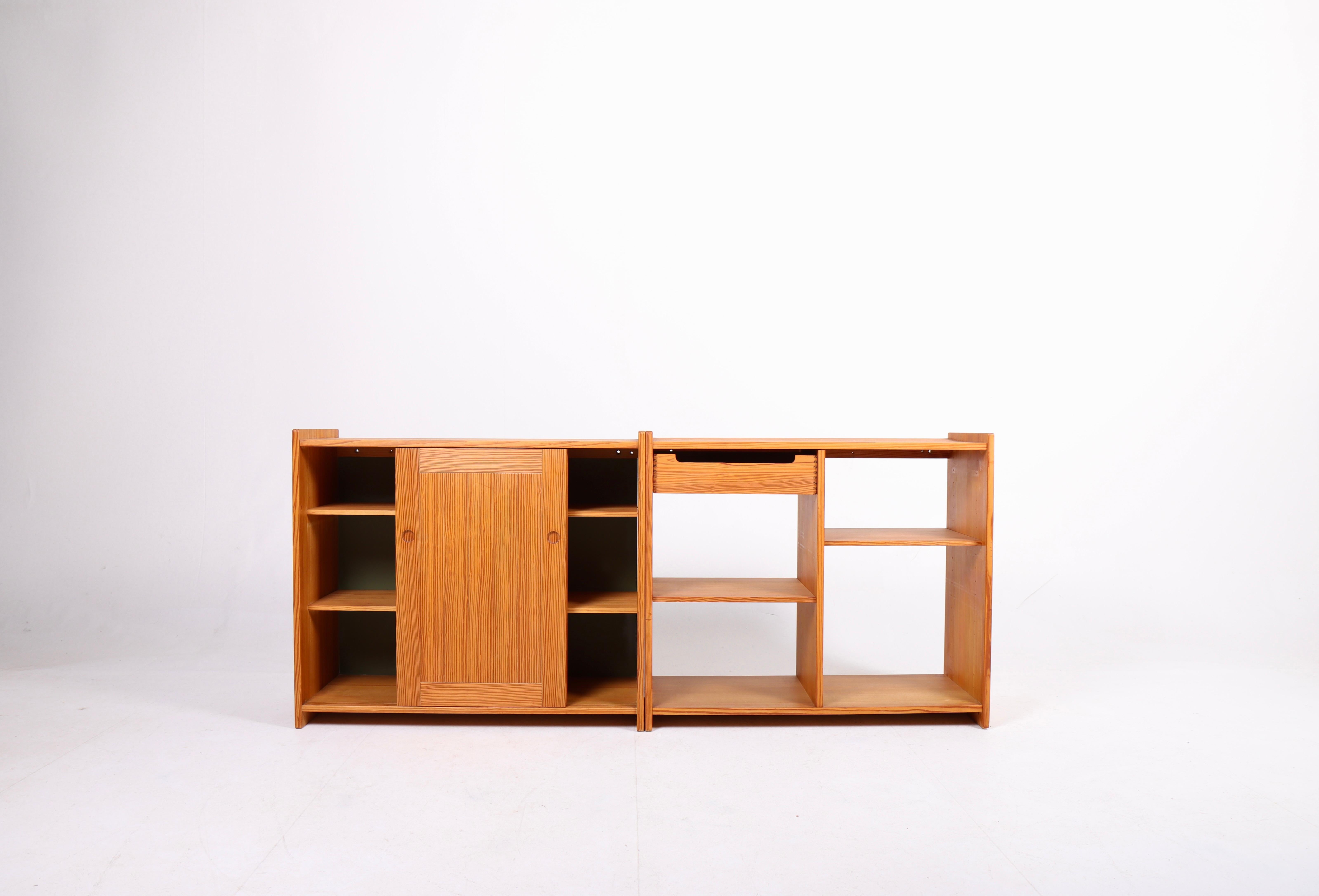 Wall-mounted cabinets in solid pine. Designed by Bernt Petersen in 1970s. Made in Denmark. Great original condition.