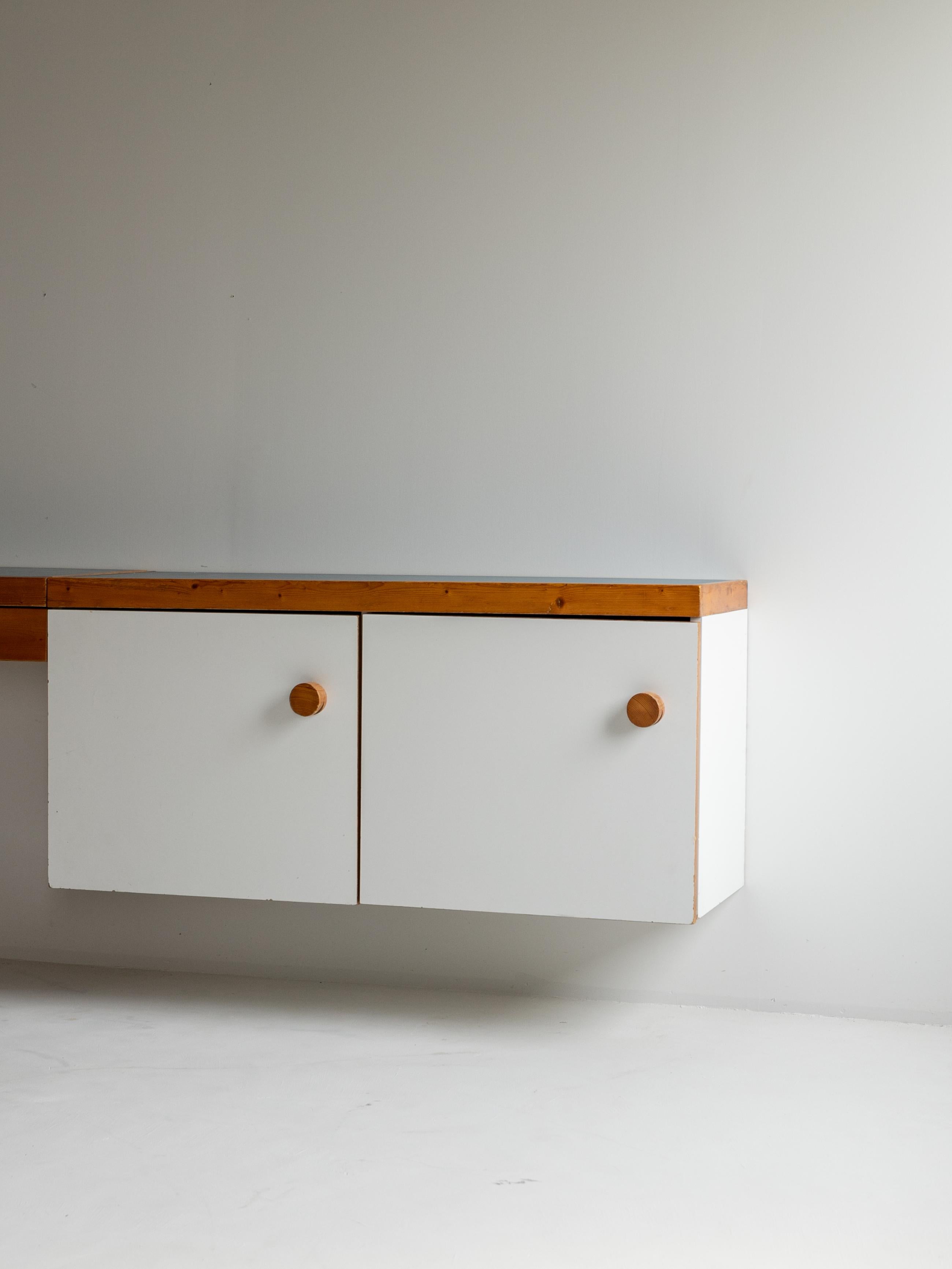 Mid-Century Modern Wall Mounted Cabinet with Desk for Les Arcs by Charlotte Perriand For Sale