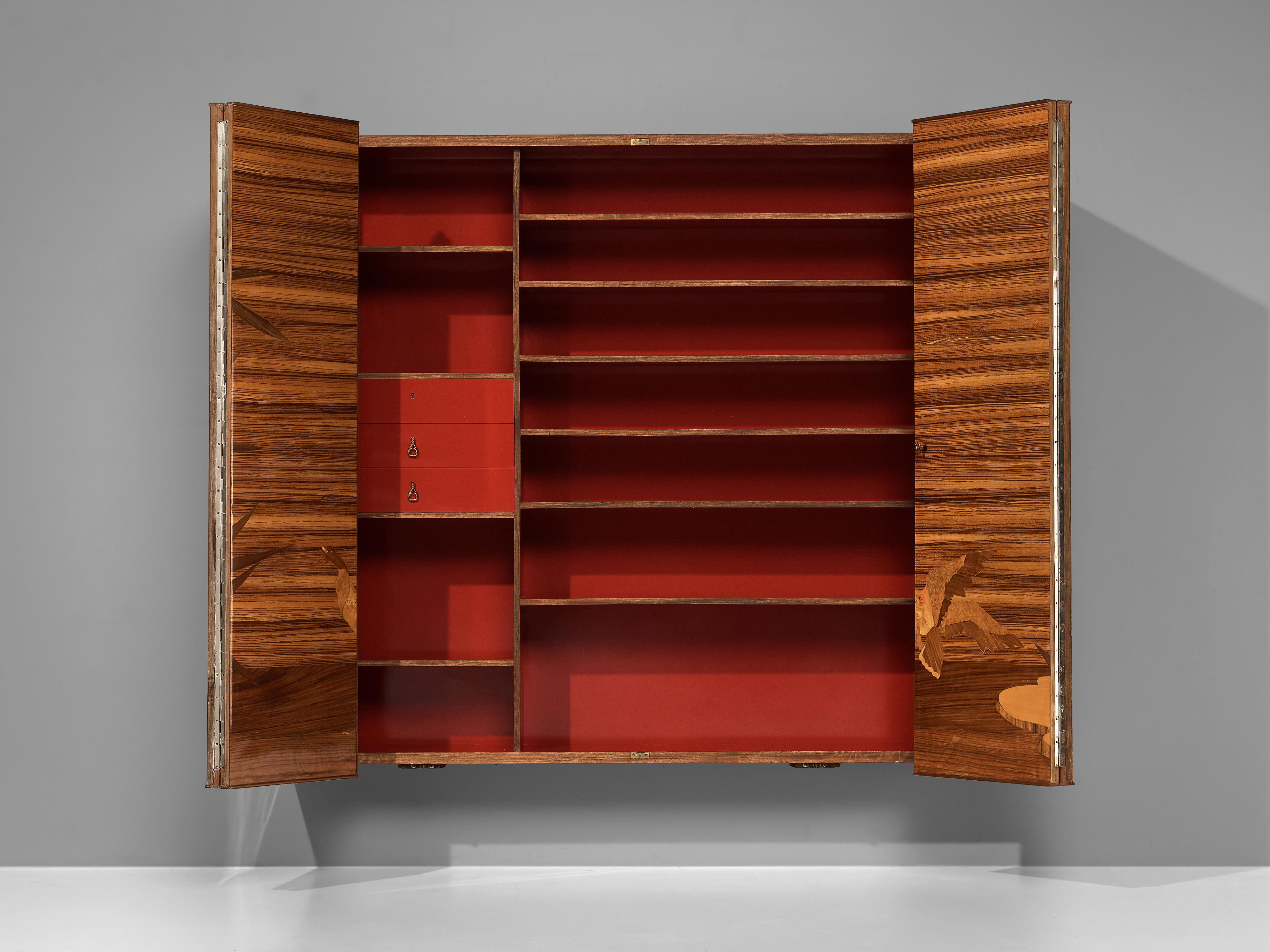 Wall-Mounted Cabinet with Figurative Marquetry Doors in Walnut 1