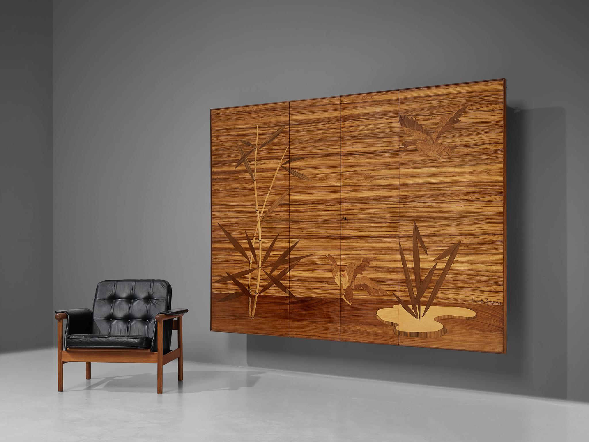 Wall-Mounted Cabinet with Figurative Marquetry Doors in Walnut 4
