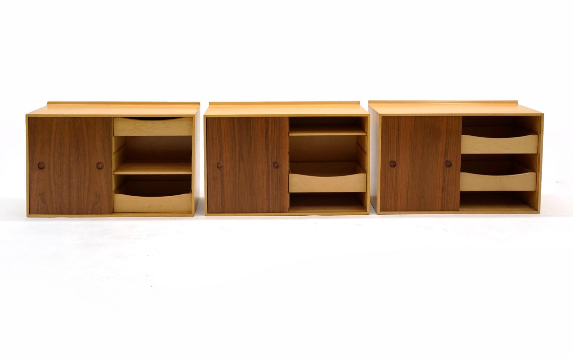 Mid-Century Modern Wall Mounted Cabinets by Finn Juhl for Baker, Walnut and Birch, Great Condition For Sale