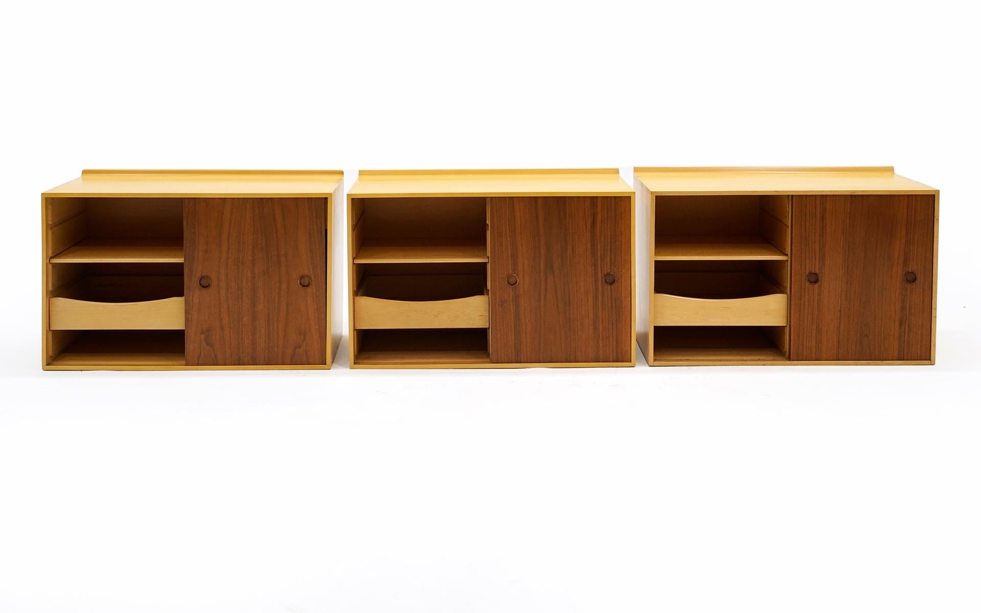 American Wall Mounted Cabinets by Finn Juhl for Baker, Walnut and Birch, Great Condition For Sale