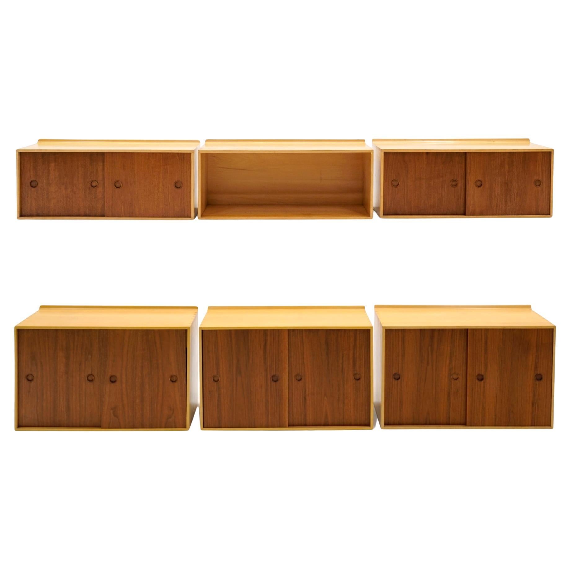 Wall Mounted Cabinets by Finn Juhl for Baker, Walnut and Birch, Great Condition