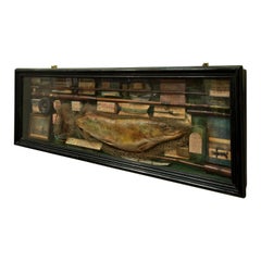 Vintage Wall-Mounted Case Containing a Large Collection of Fishing Items