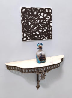Wall-Mounted Cast Brass Console Table with Portuguese Pink Marble Top, Italy