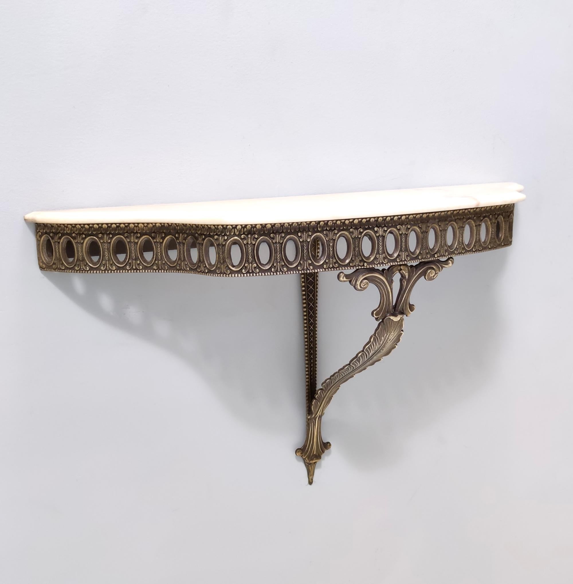 Wall-Mounted Cast Brass Console Table with Portuguese Pink Marble Top, Italy 2