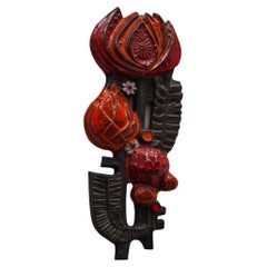 Wall Mounted Ceramic Flower Wall Sculpture by Perignem, 1960s