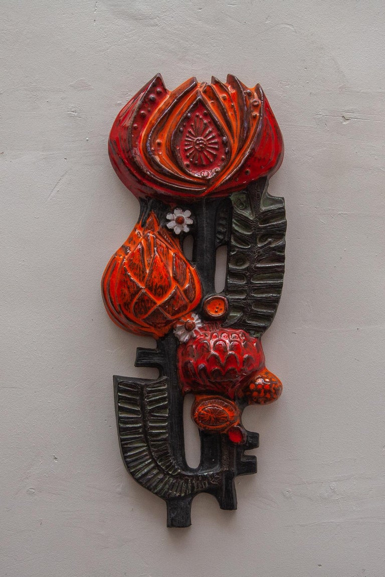 Wall Mounted Ceramic Flower Wall Sculpture by Perignem, 1960s at 1stDibs