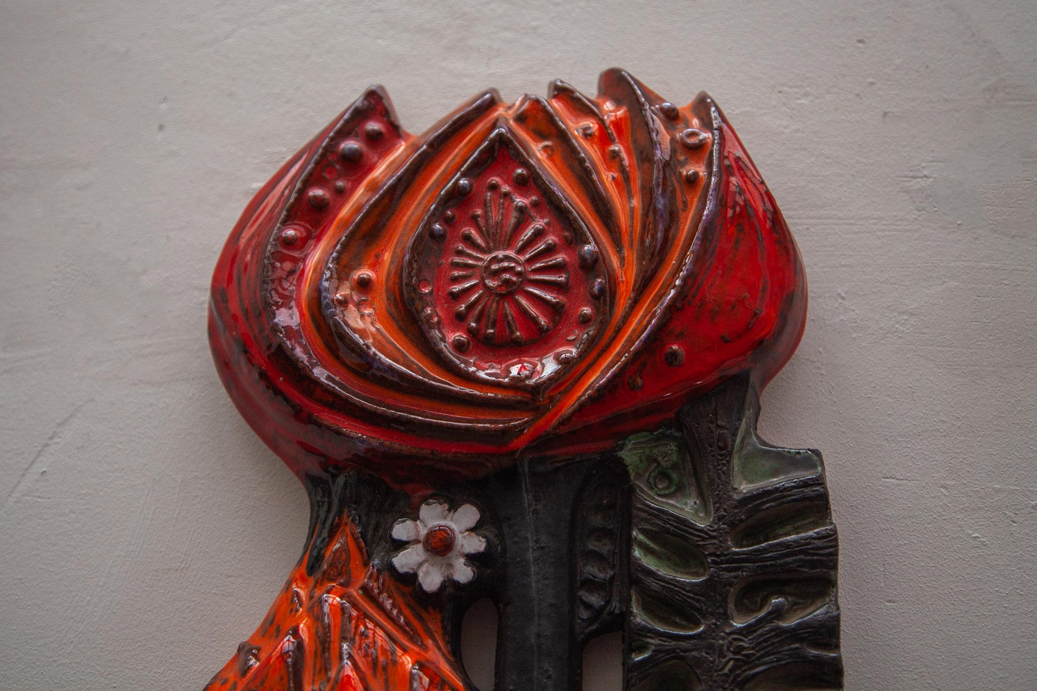 Wall Mounted Ceramic Flower Wall Sculpture by Perignem, 1960s In Good Condition In Antwerp, BE
