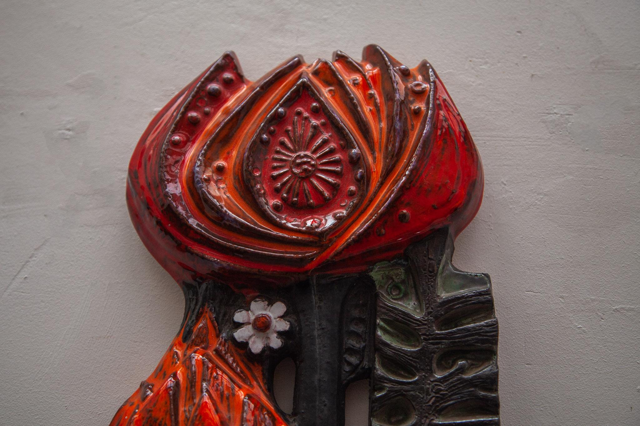 Mid-20th Century Wall Mounted Ceramic Flower Wall Sculpture by Perignem, 1960s