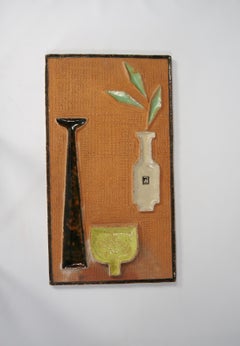 Wall-Mounted Clay and Ceramic Still-Life Relief by Graveren, Norway, 1950s