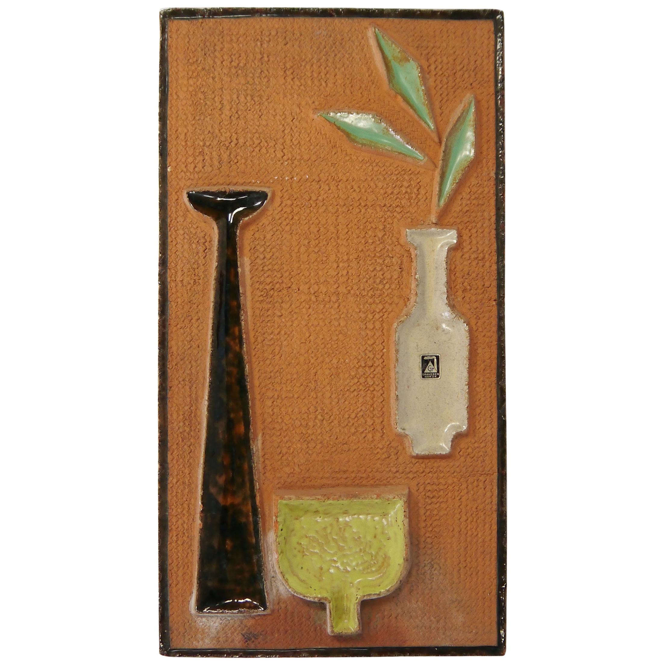 Wall-Mounted Clay and Ceramic Still-Life Relief by Graveren, Norway, 1950s