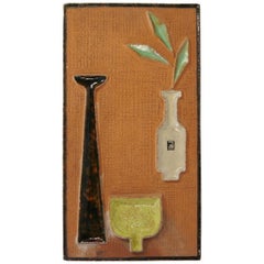 Vintage Wall-Mounted Clay and Ceramic Still-Life Relief by Graveren, Norway, 1950s