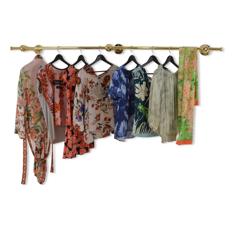 Wall Mounted Clothes Rail with Triple Fixing Points, Solid Brass For