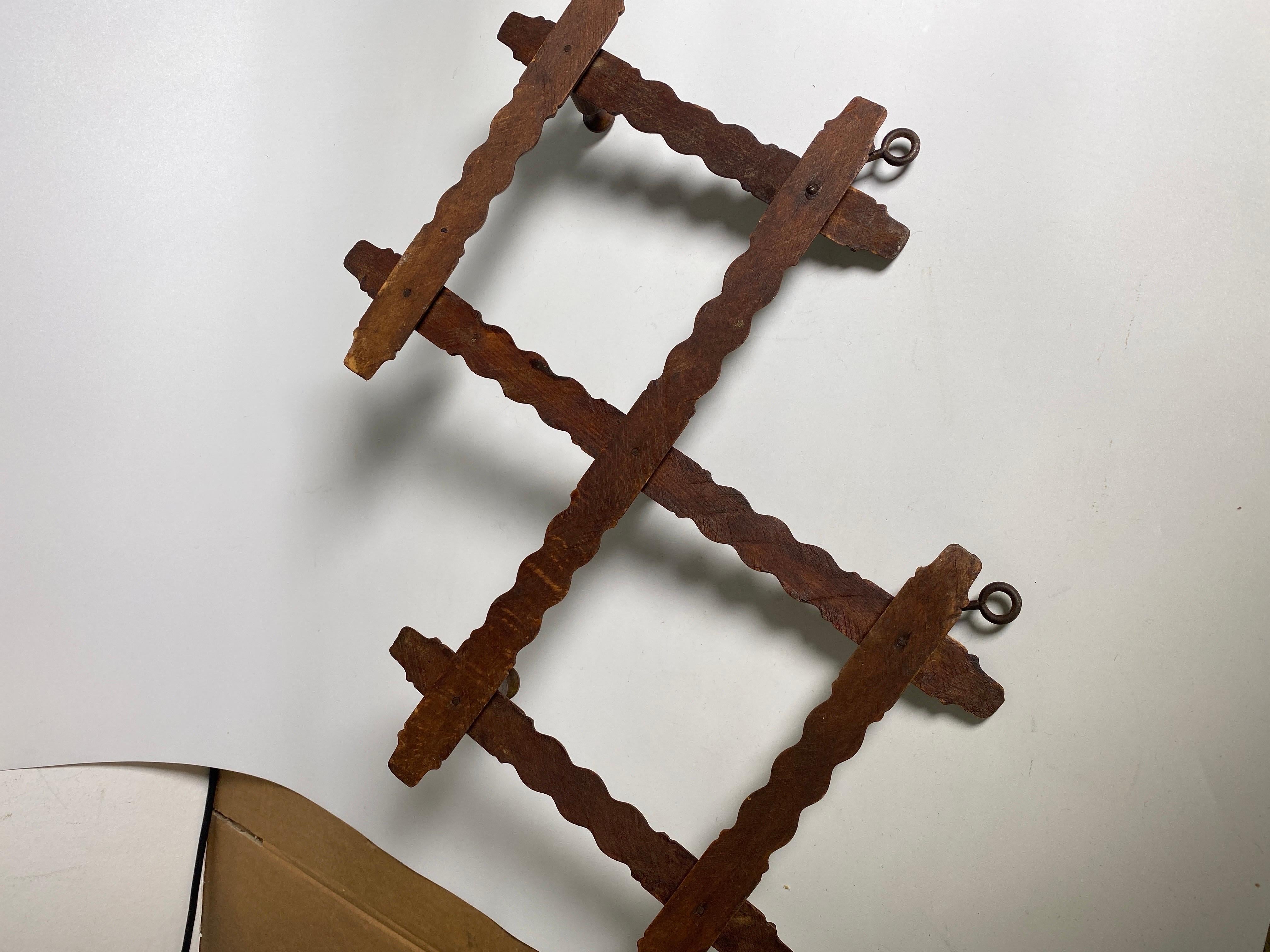 Mid-20th Century Wall Mounted Coat Rack, Brown Wood For Sale