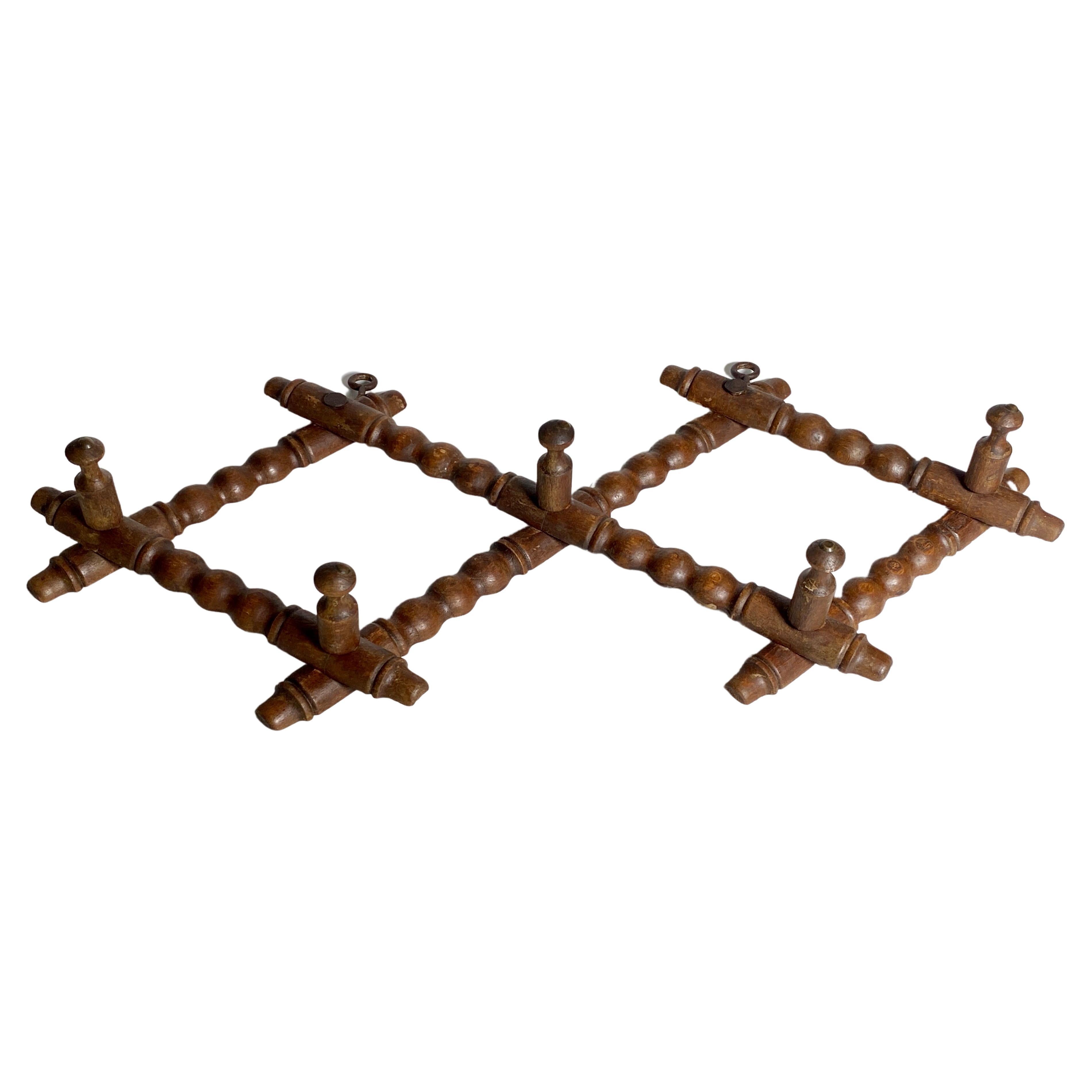 Wall Mounted Coat Rack, Brown Wood For Sale