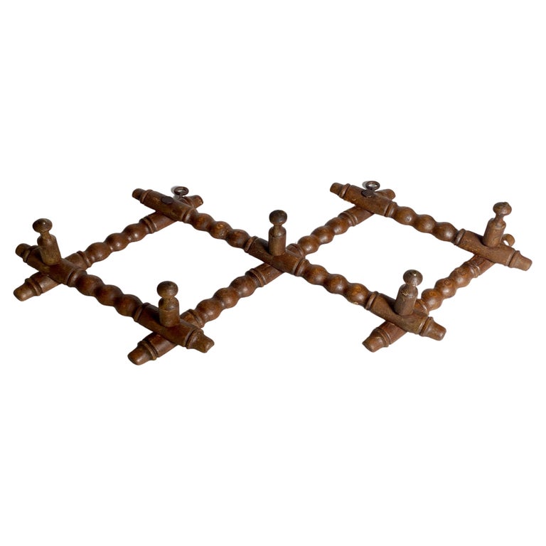 Wall Mounted Coat Rack, Brown Wood For Sale at 1stDibs