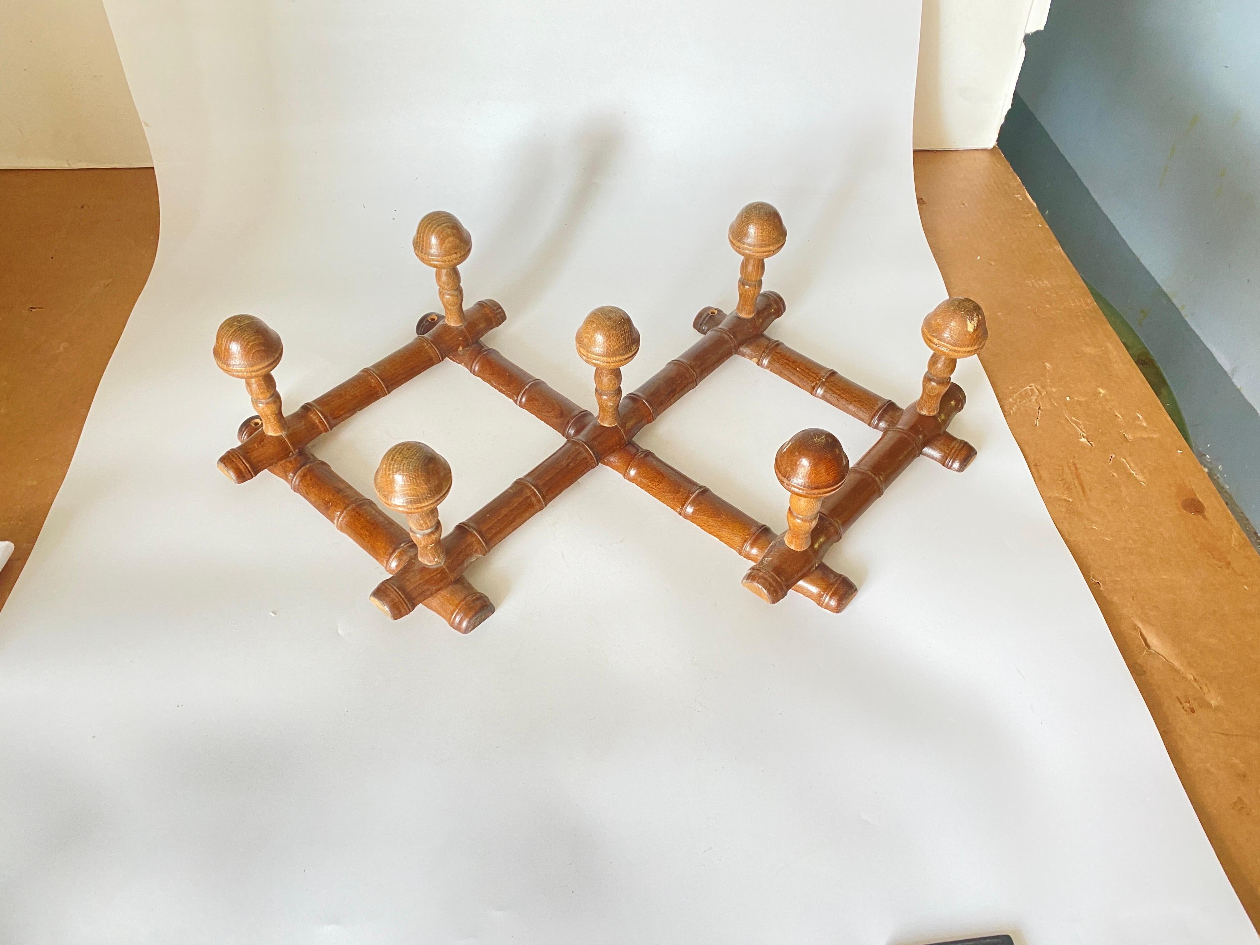 Wall Mounted Coat Rack, Brown Wood France 20th Century 3