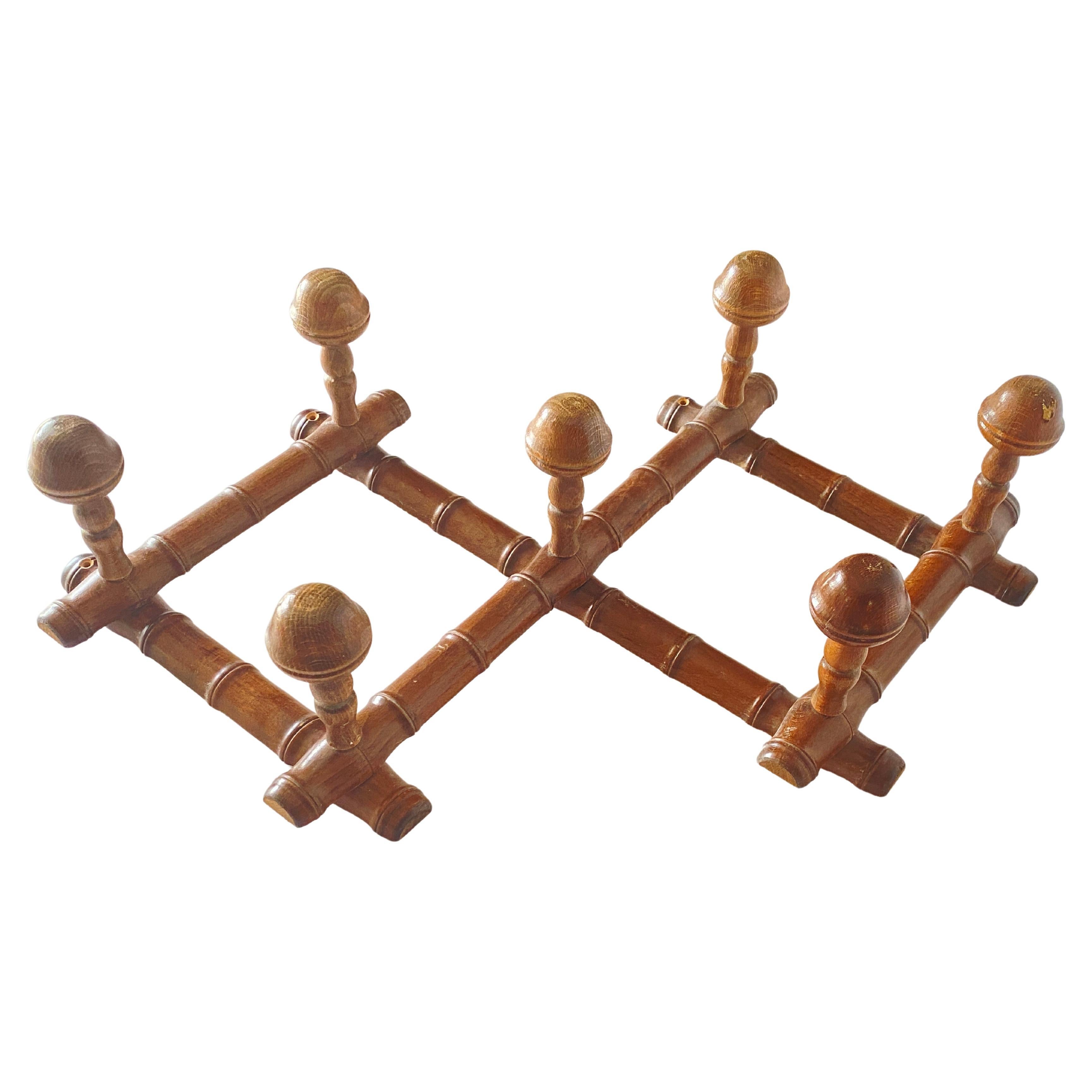 Wall Mounted Coat Rack, Brown Wood France 20th Century