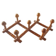 Wall Mounted Coat Rack, Brown Wood France 20th Century