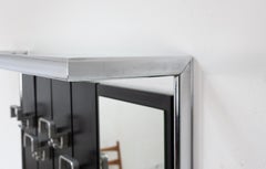 Wall-Mounted Coat Rack with Mirror, Ebonized Wood and Chrome, 1970s