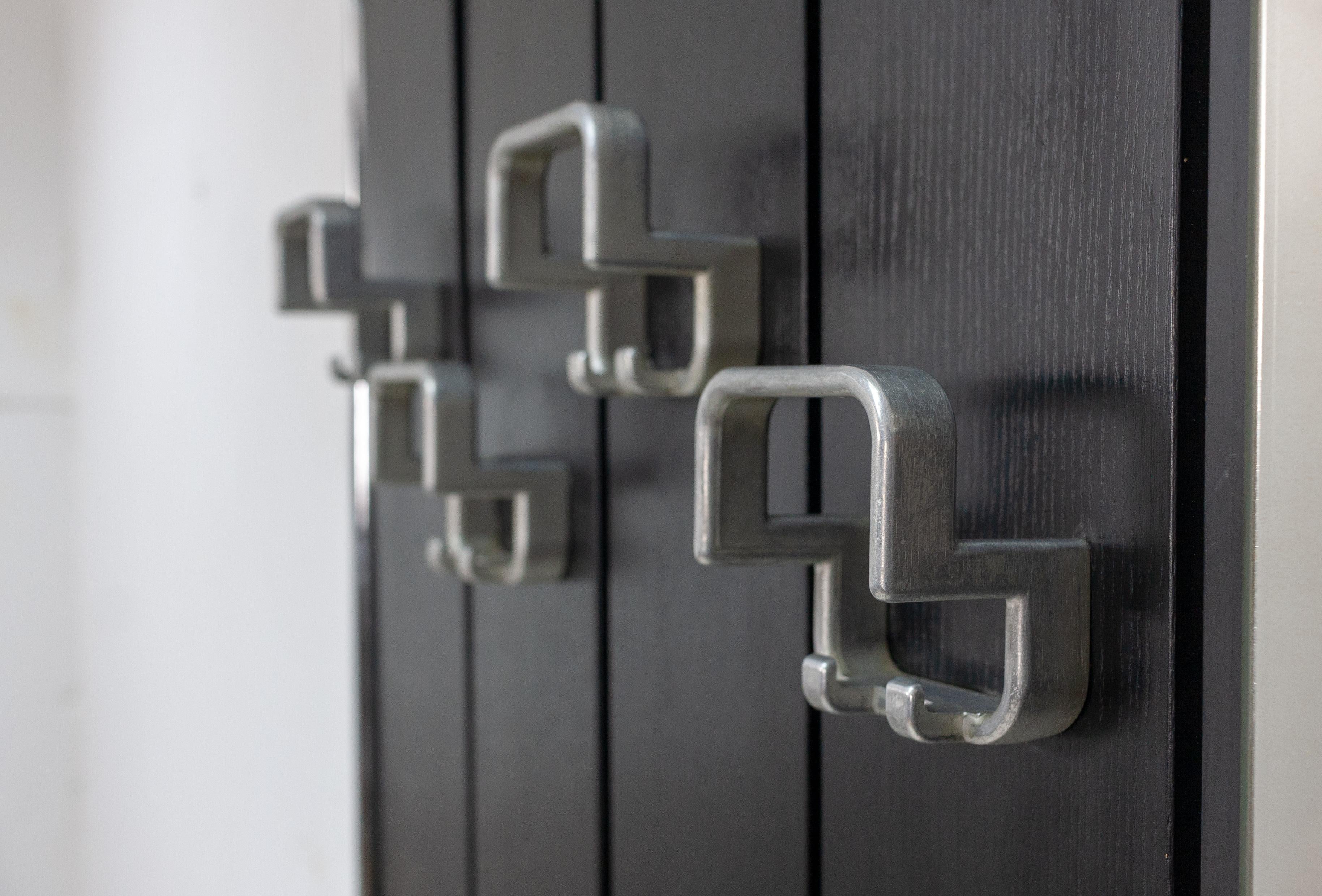 Mid-Century Modern Wall-Mounted Coat Rack with Mirror, Ebonized Wood and Chrome, 1970s