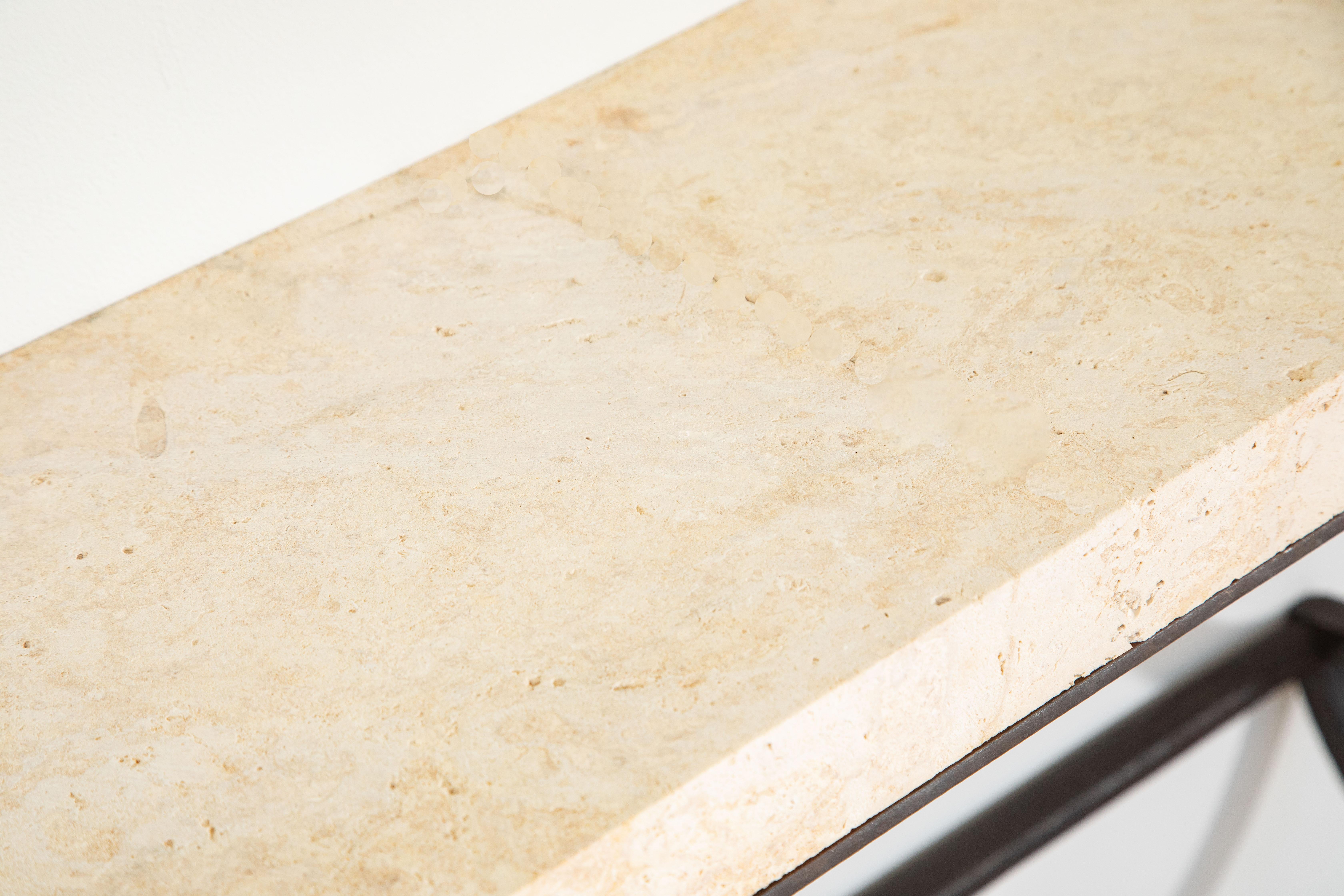 Contemporary Wall-Mounted Console Hammered Metal with Coral Stone Top, in stock