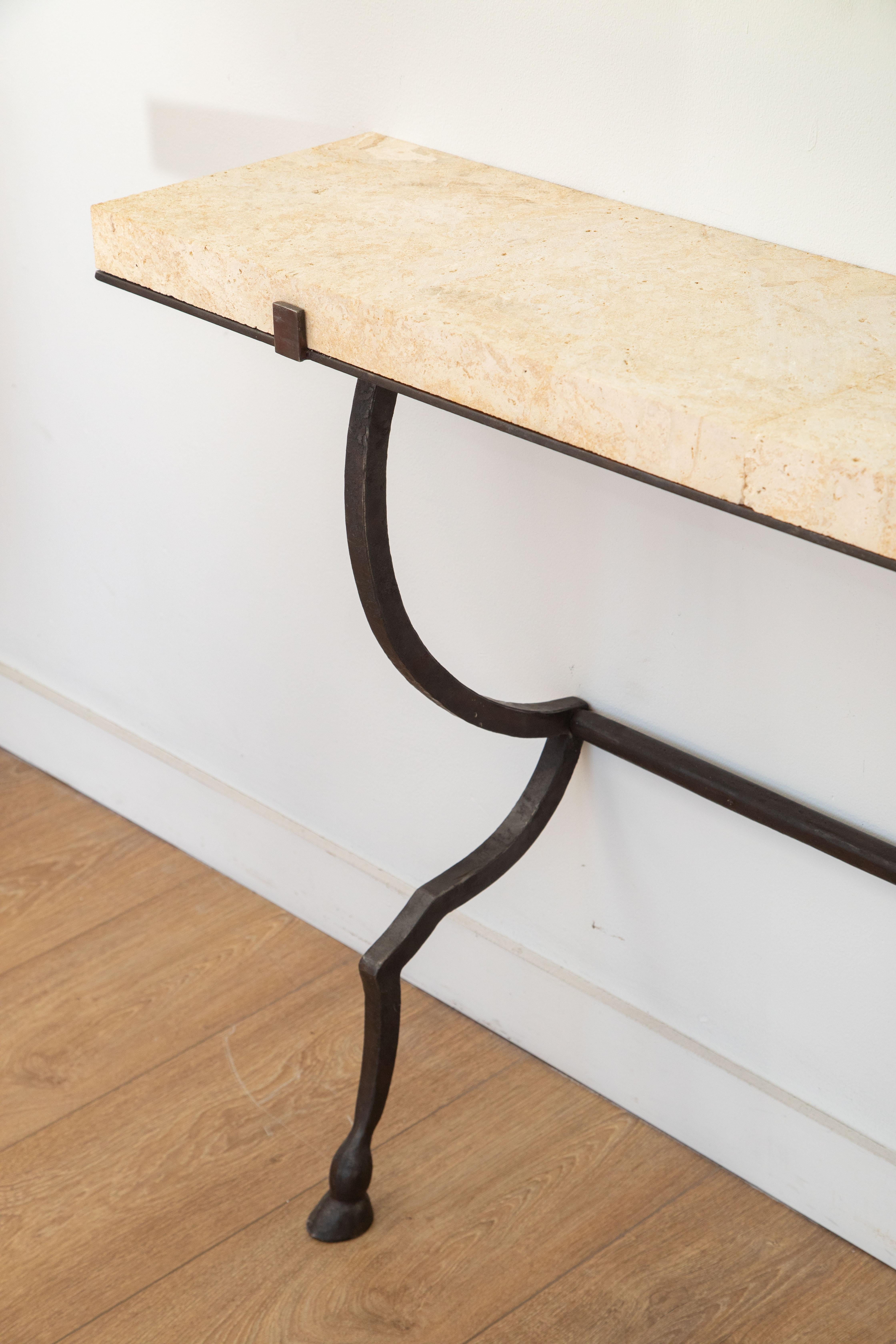 Wall-Mounted Console Hammered Metal with Coral Stone Top, in stock 2