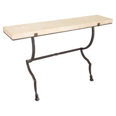 Wall-Mounted Console Hammered Metal with Coral Stone Top, in stock