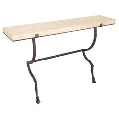 Wall-Mounted Console Hammered Metal with Coral Stone Top, in stock