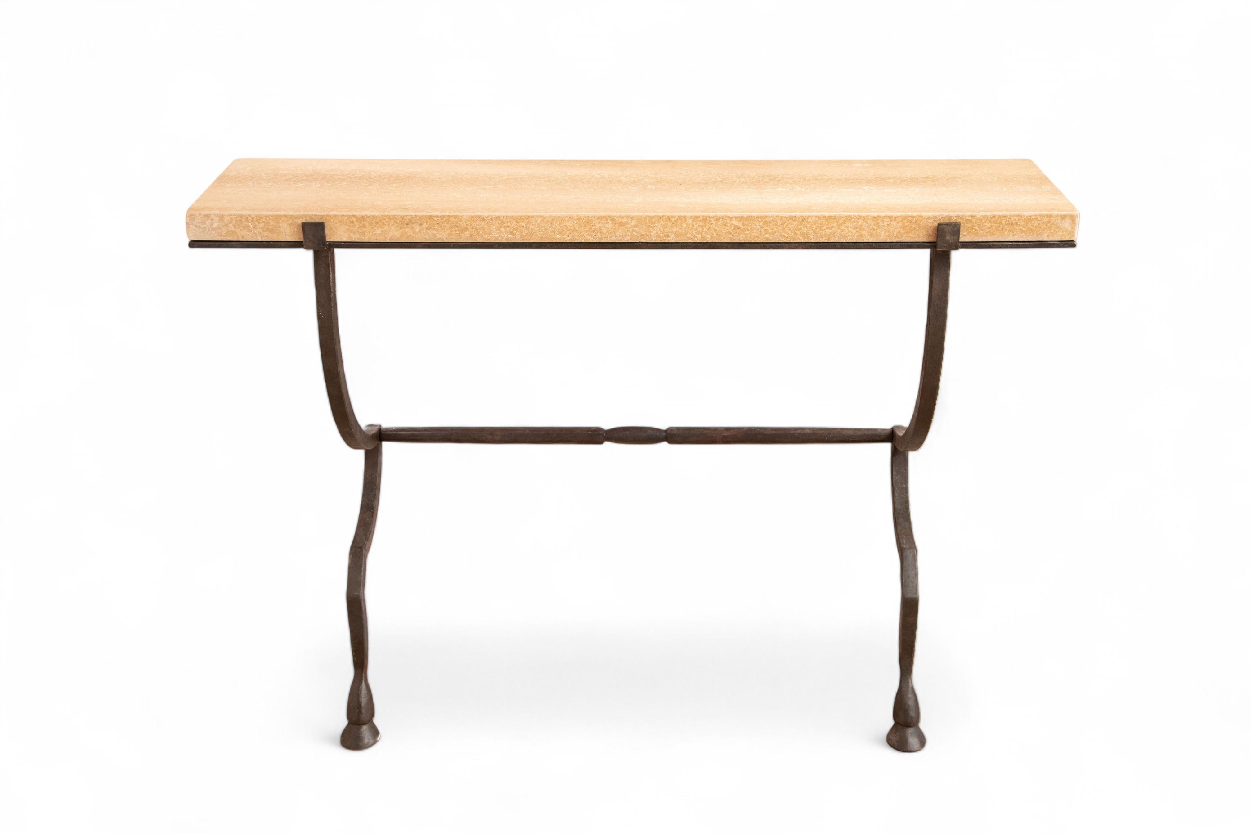 Wall-Mounted Console Hammered Metal with Travertine Top, in stock im Angebot 2