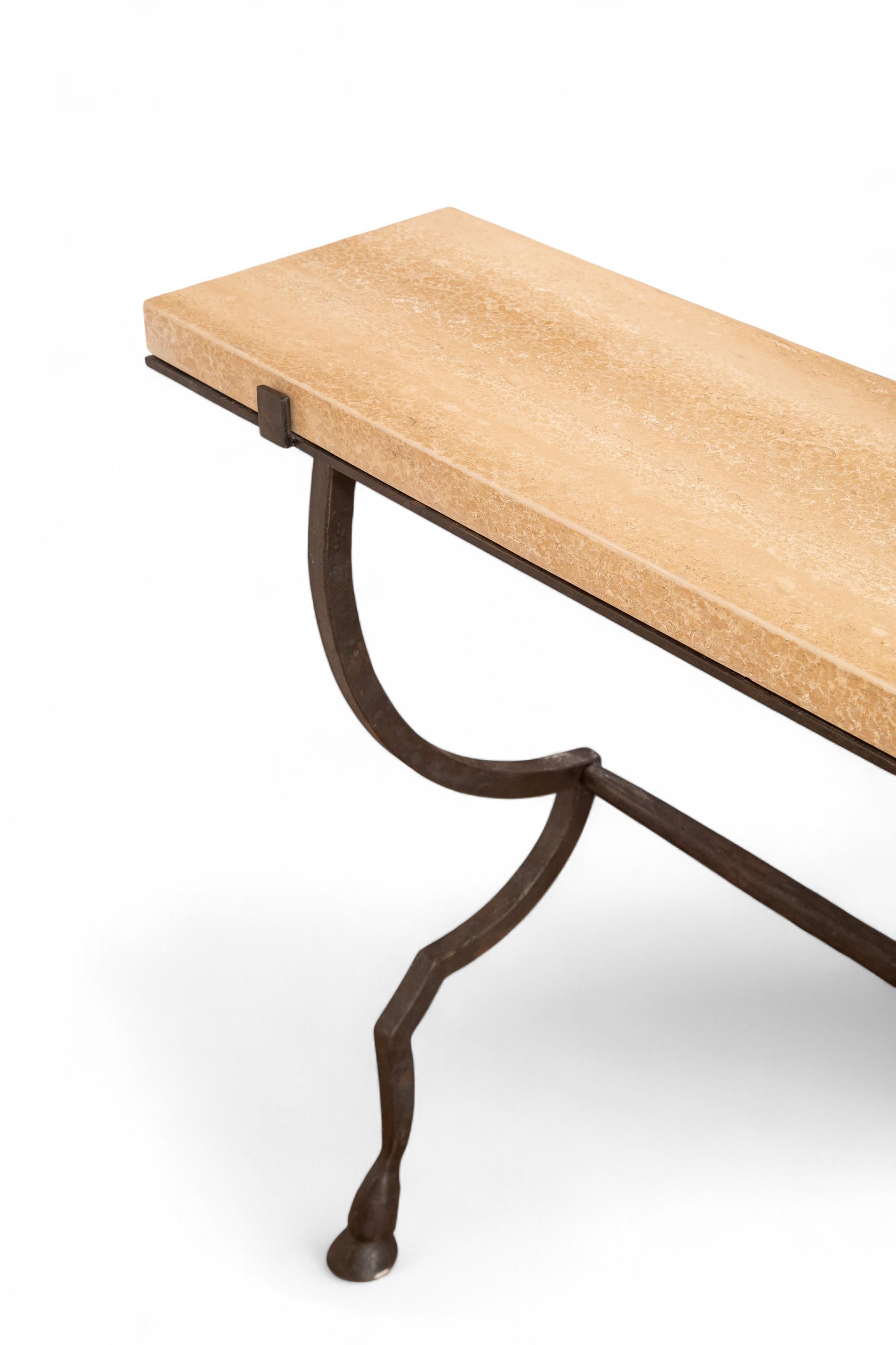Wall-Mounted Console Hammered Metal with Travertine Top, in stock im Angebot 1
